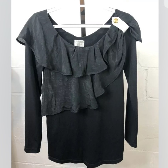 Chloe Tops - Designed By Chloe Ruffled Top S Black Long Sleeve